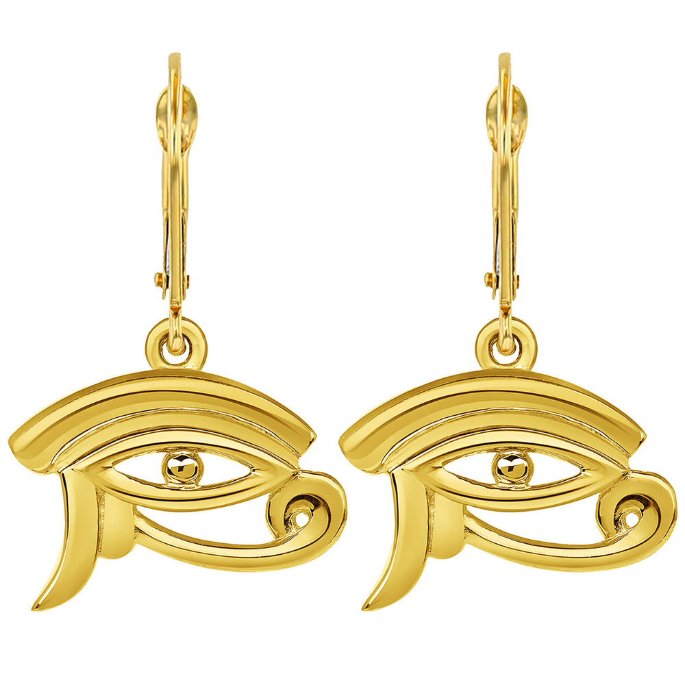 14k Gold Mini Eye of Horus Dangle Drop Earrings