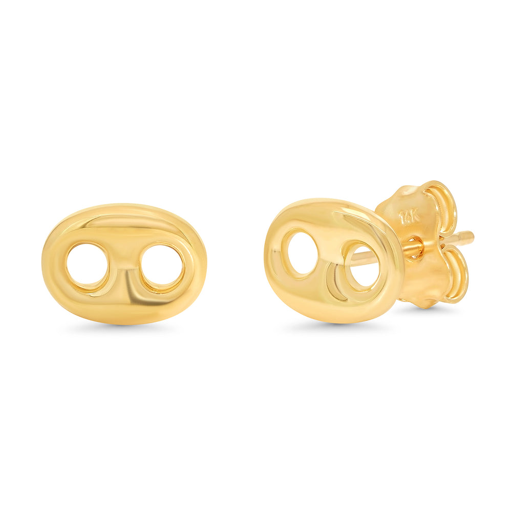 14k Gold Mini Puffed Mariner Link Stud Earrings