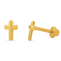 Load image into Gallery viewer, 14k Gold Mini Religious Cross Stud Earrings
