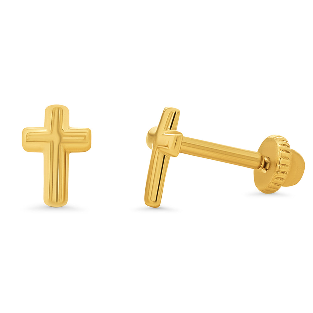 14k Gold Mini Religious Cross Stud Earrings