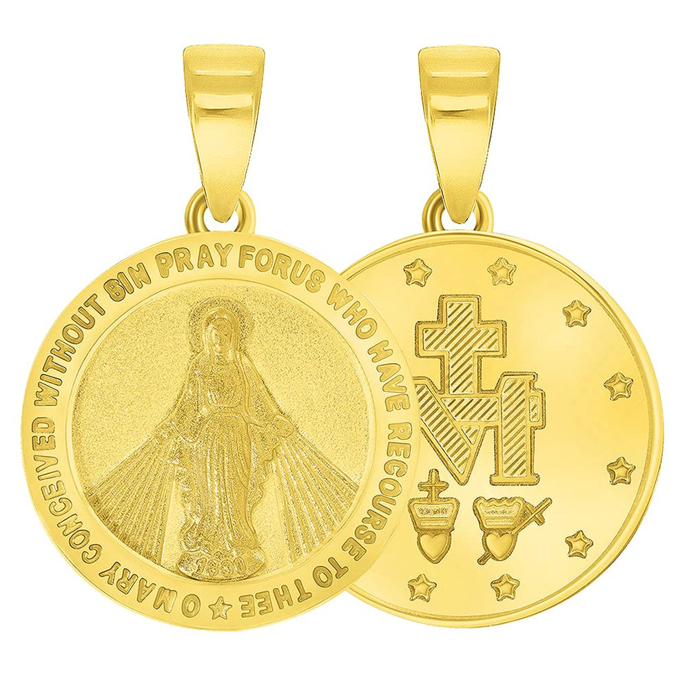 14k Gold Miraculous Medallion Virgin Mary Pendant