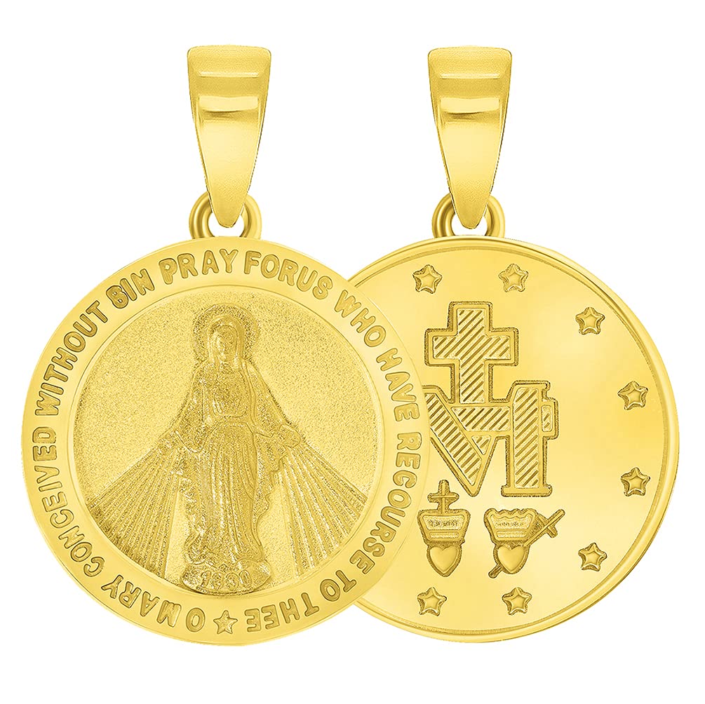 14k Gold Miraculous Medallion Virgin Mary Pendant