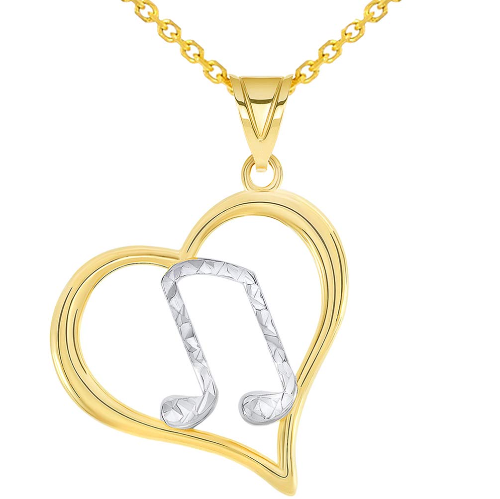 14k Gold Musical G Note Heart Pendant Necklace