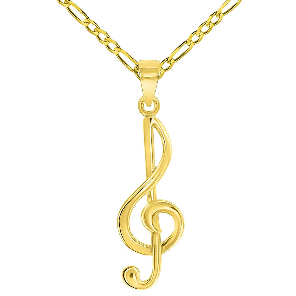 14k Gold Musical Music Note Pendant Necklace