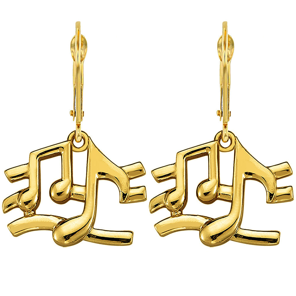 14k Gold Musical Notes Symbol Dangling Earrings