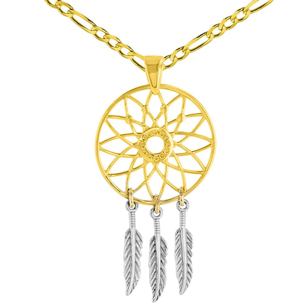 14K Gold Native American Dreamcatcher Pendant