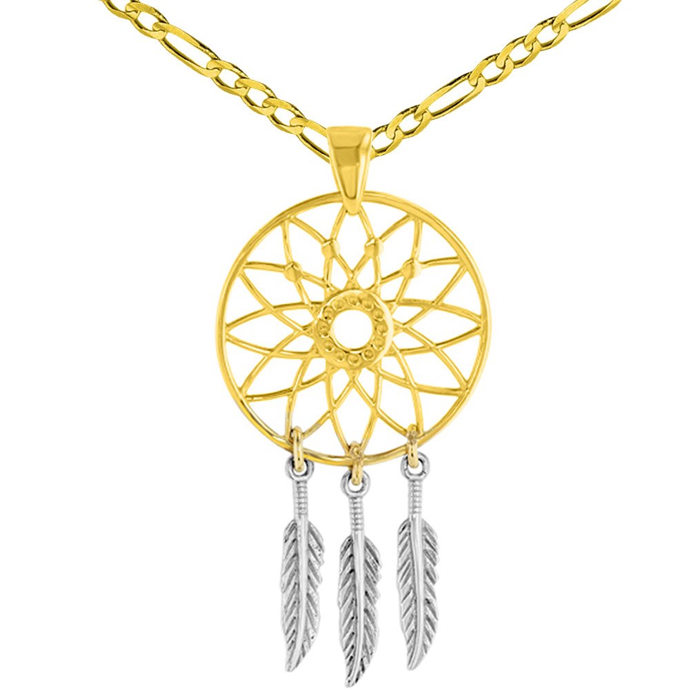 14K Gold Native American Dreamcatcher Pendant