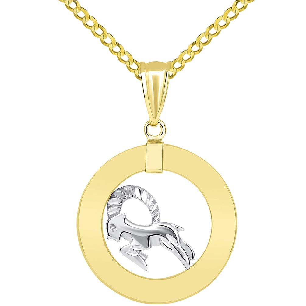 14k Gold Open Circle Capricorn Zodiac Pendant