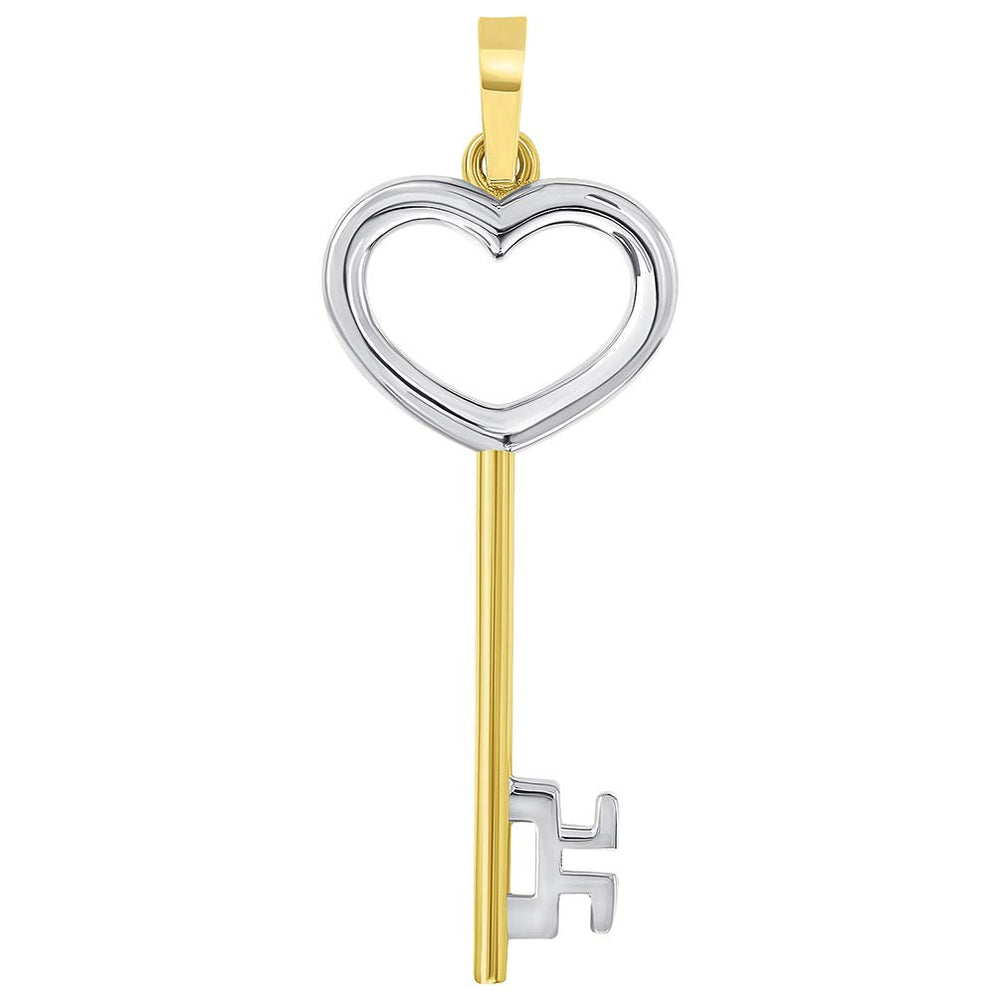 14k Gold Open Heart Shaped Love Key Pendant