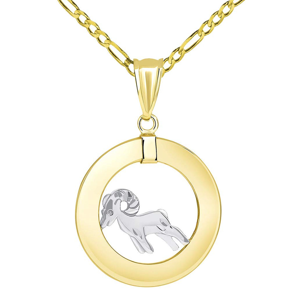 14k Gold Open Zodiac Sign Pendant on Figaro Chain Necklace