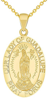 Load image into Gallery viewer, 14k Gold Our Lady Of Guadalupe Miraculous Medal Pendant
