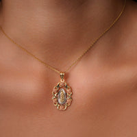 Load image into Gallery viewer, 14k Gold Our Lady of Guadalupe Wreath Pendant
