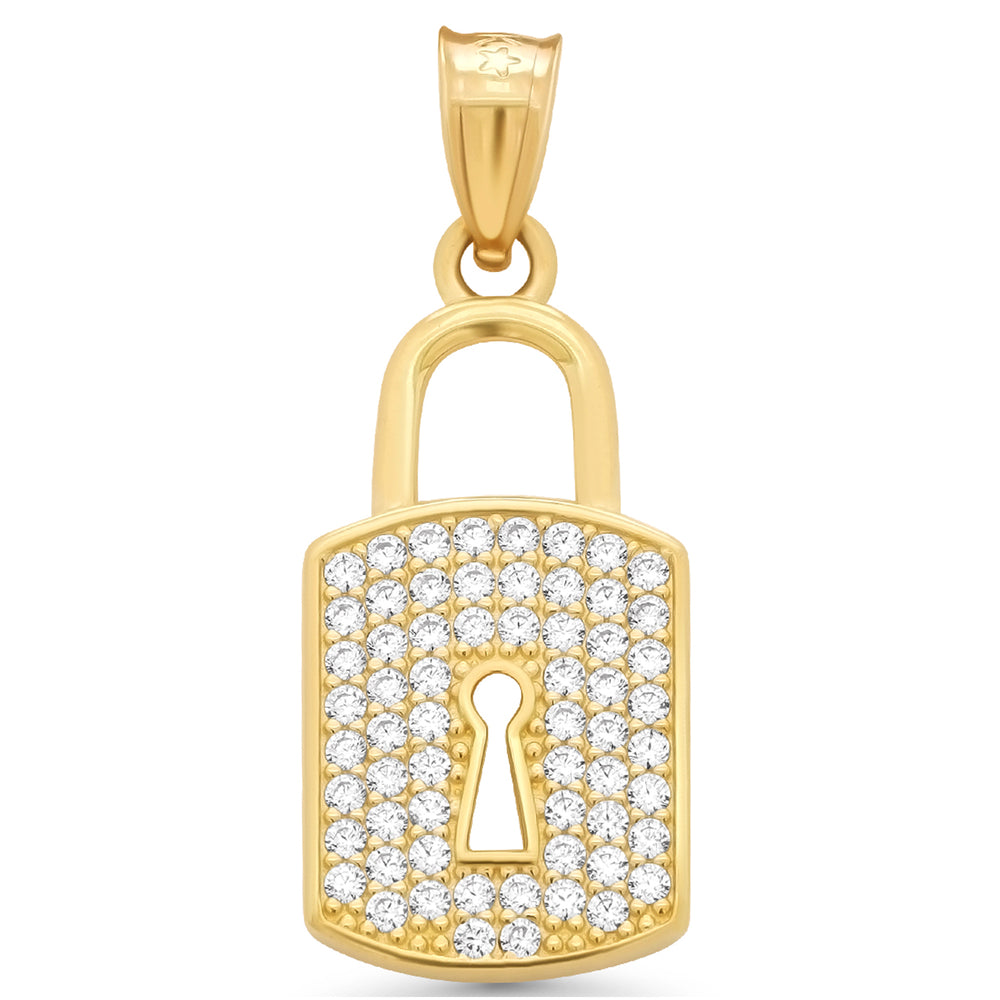 14k Gold Padlock Pendant With Cubic Zirconia