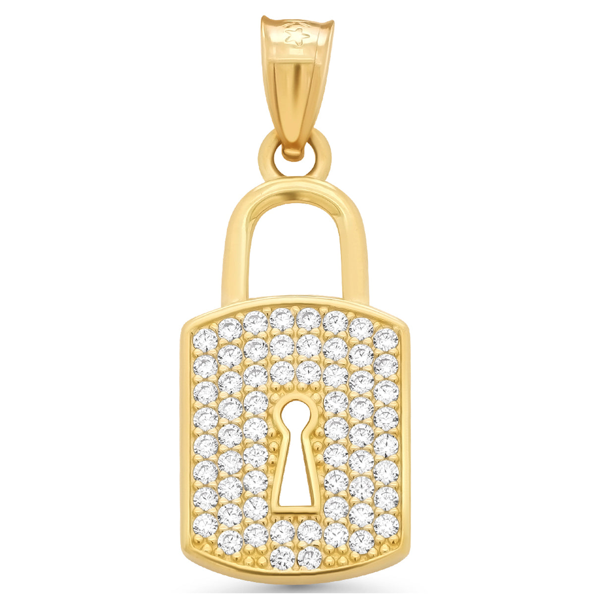 14k Gold Padlock Pendant With Cubic Zirconia