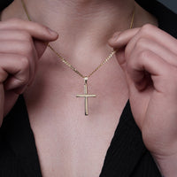 Load image into Gallery viewer, 14k Gold Plain and Simple Cross Pendant Necklace
