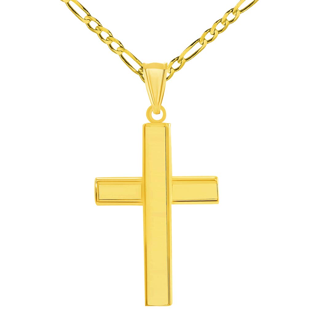 14k Gold Plain Religious Cross Pendant Necklace
