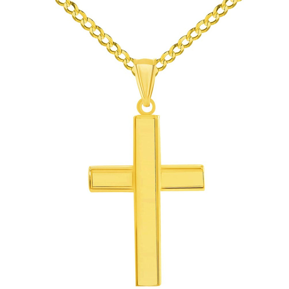 14k Gold Plain Religious Cross Pendant Necklace