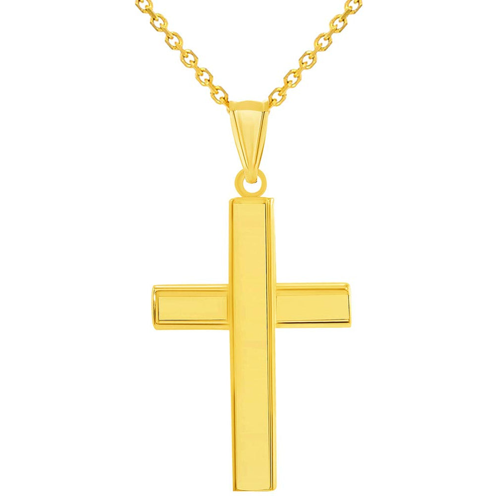 14k Gold Plain Religious Cross Pendant Necklace