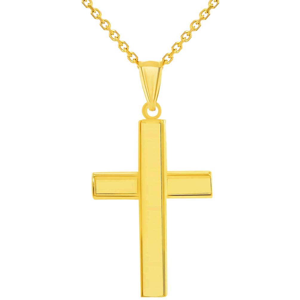 14k Gold Plain Religious Cross Pendant Necklace