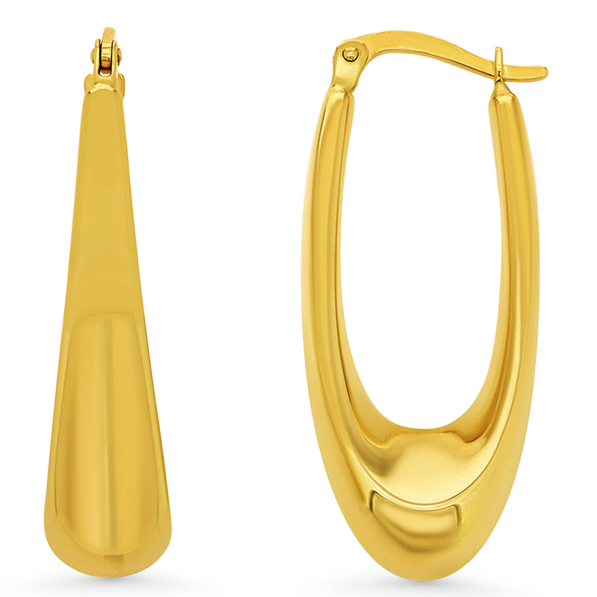 14k Gold Polished Elongated U Hoop Earrings