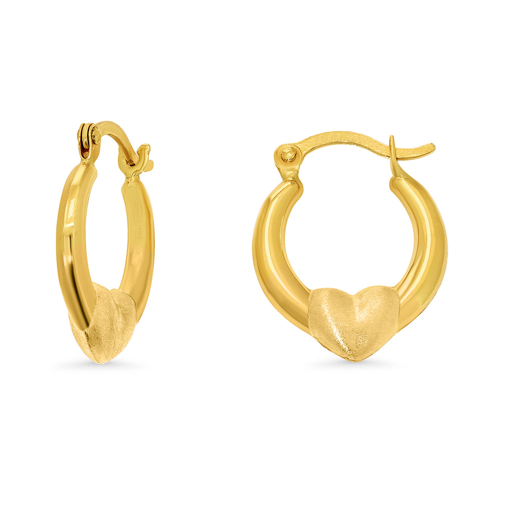 14k Gold Polished Puffed Heart Hoop Earrings