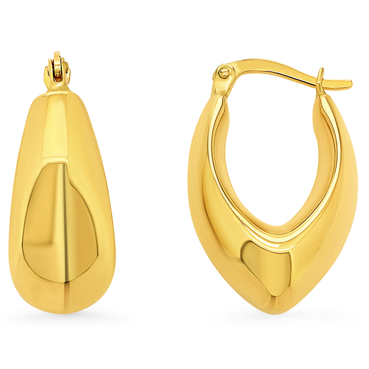 14k Gold High Polished Tapered Puff Hoop Earrings with Latch Back