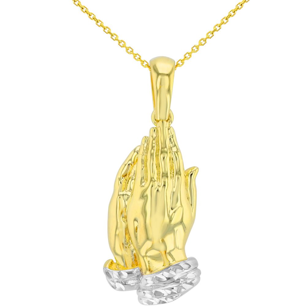 14K Gold Praying Prayer Hands Pendant Necklace