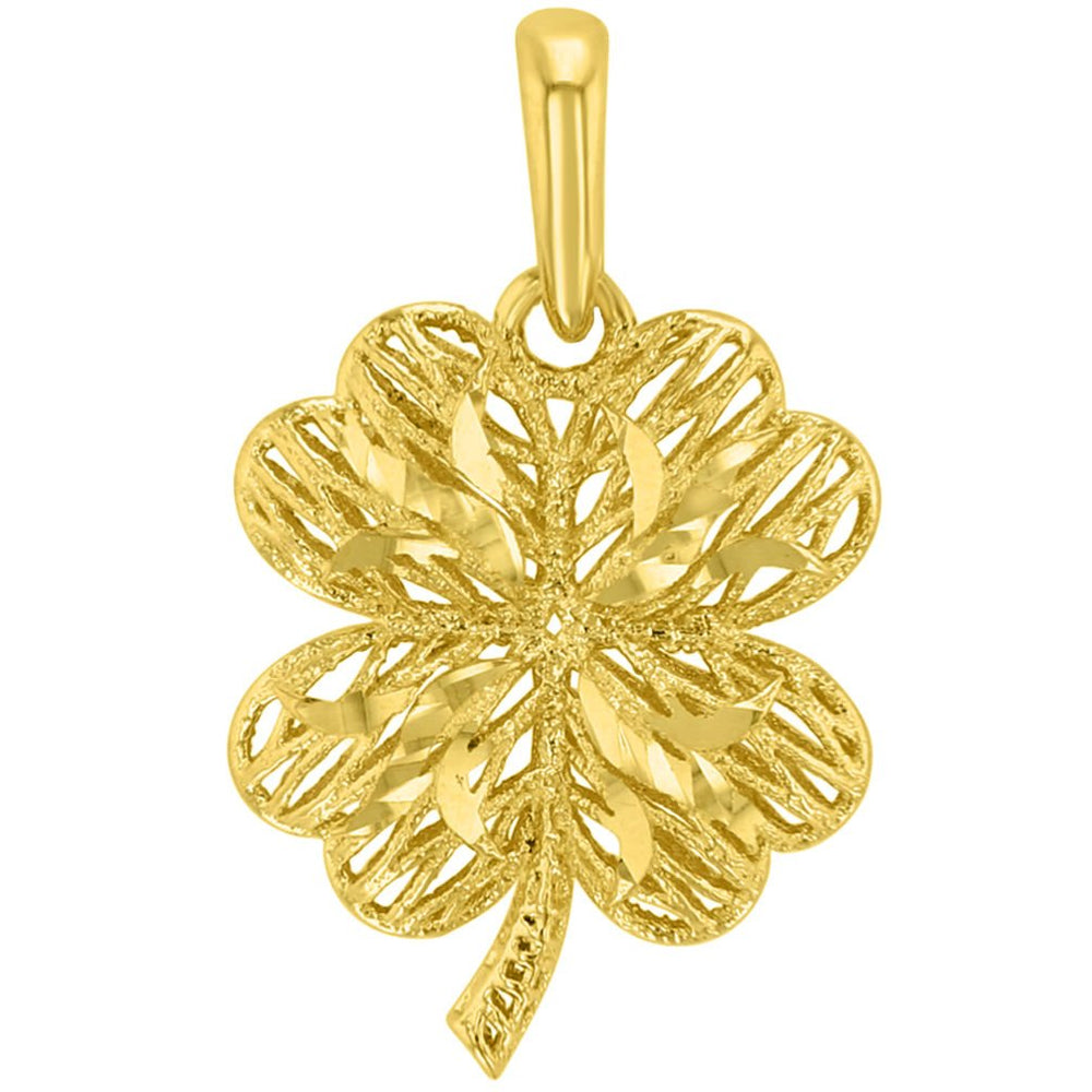 14k Gold Puffed 3-D Four Leaf Clover Pendant