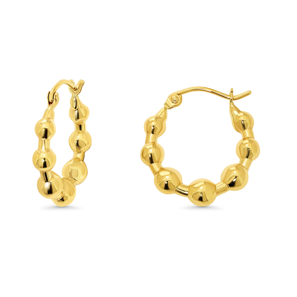 14k Gold Puffed Beaded Ball Hoop Earrings