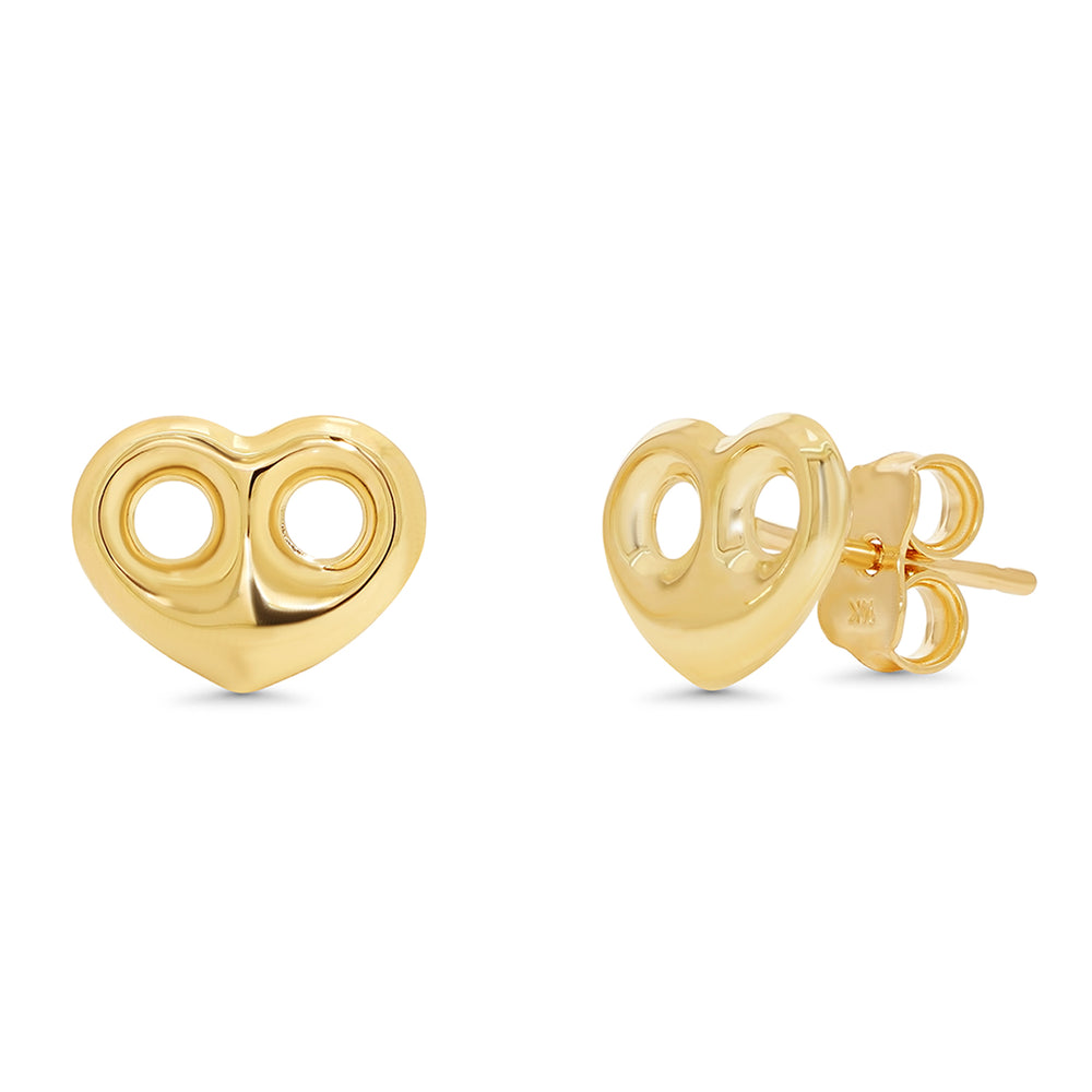 14k Gold Puffed Heart Mariner Link Stud Earrings