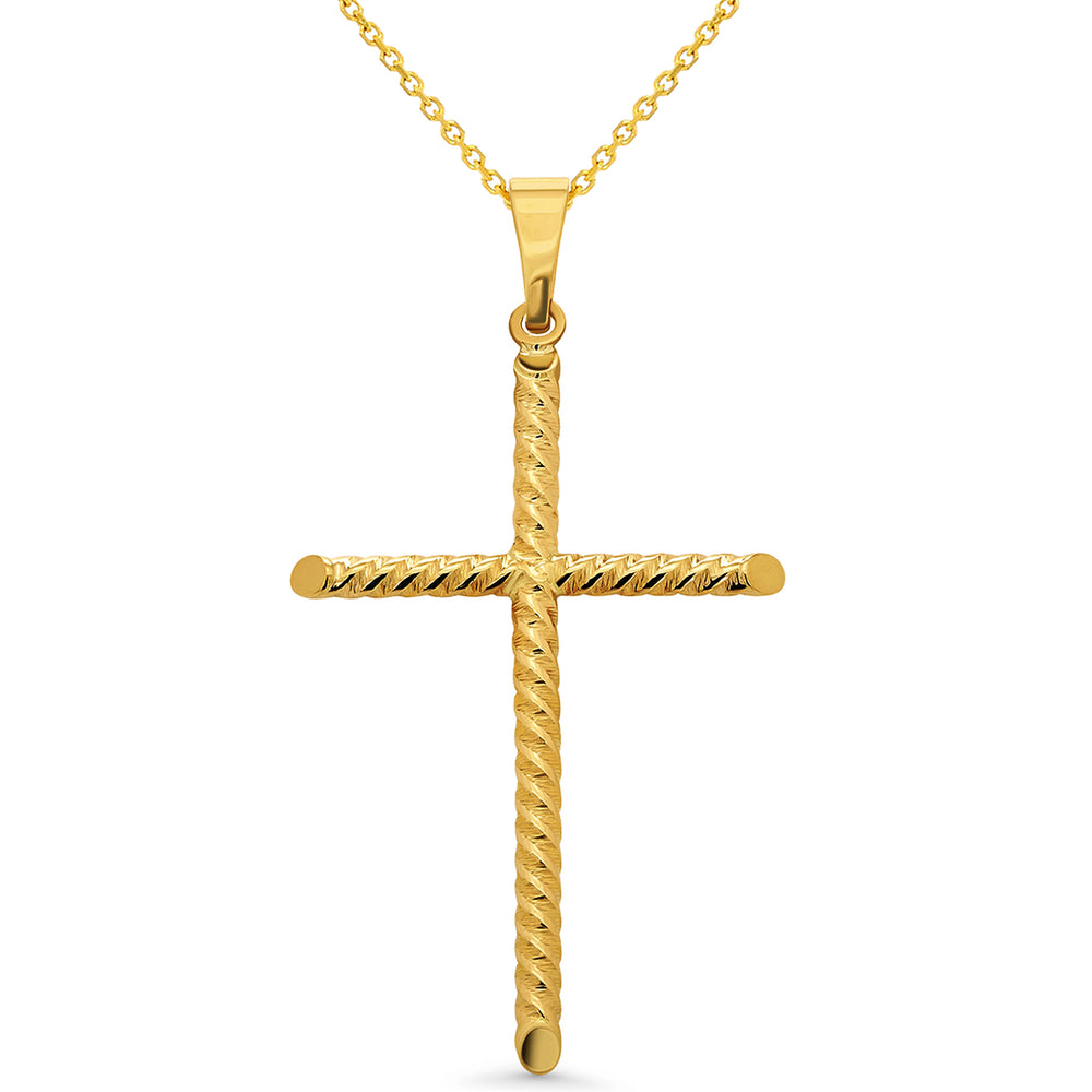 14k Gold Religious Tube Cross Pendant Necklace