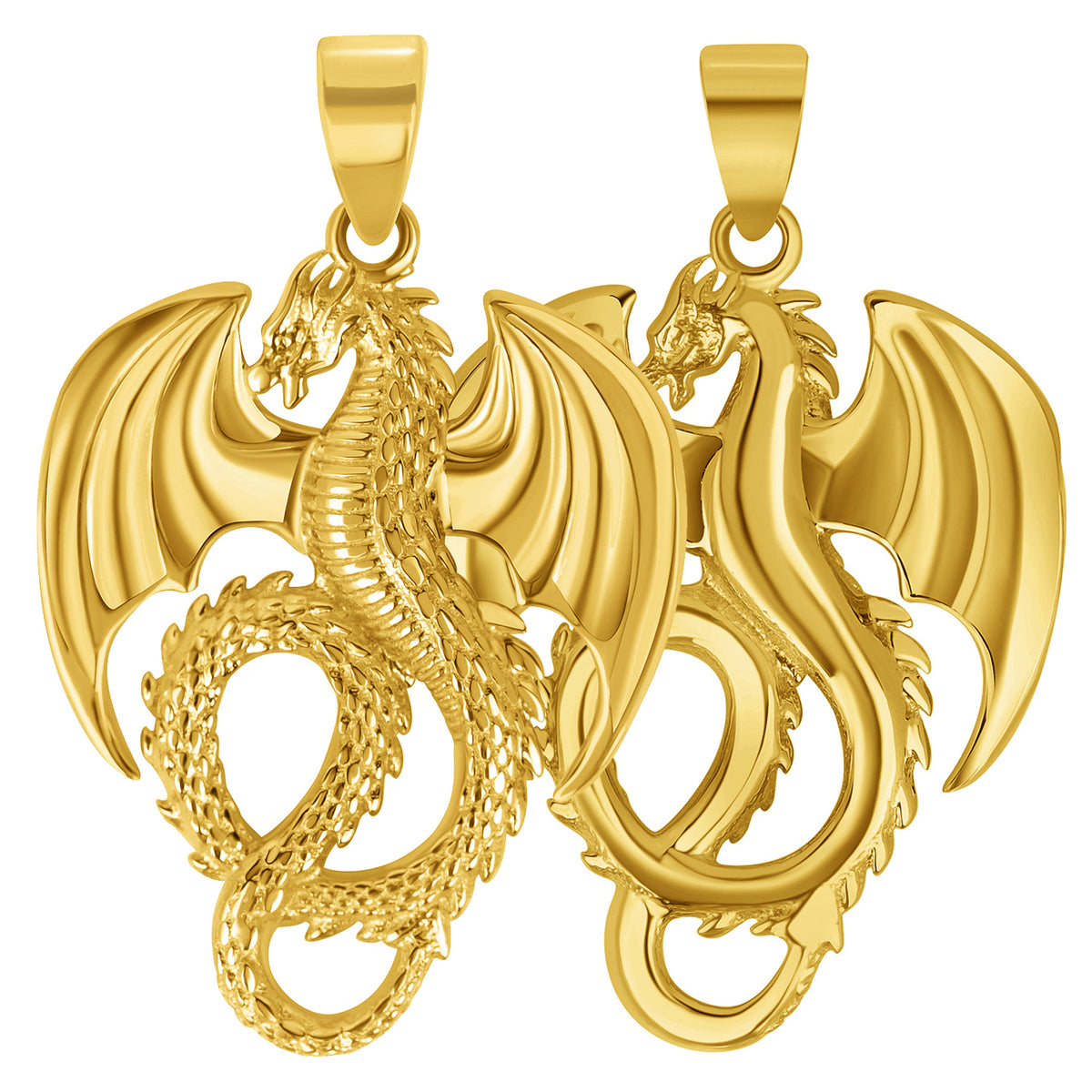 14k Gold Reversible 3D Serpent Dragon Pendant