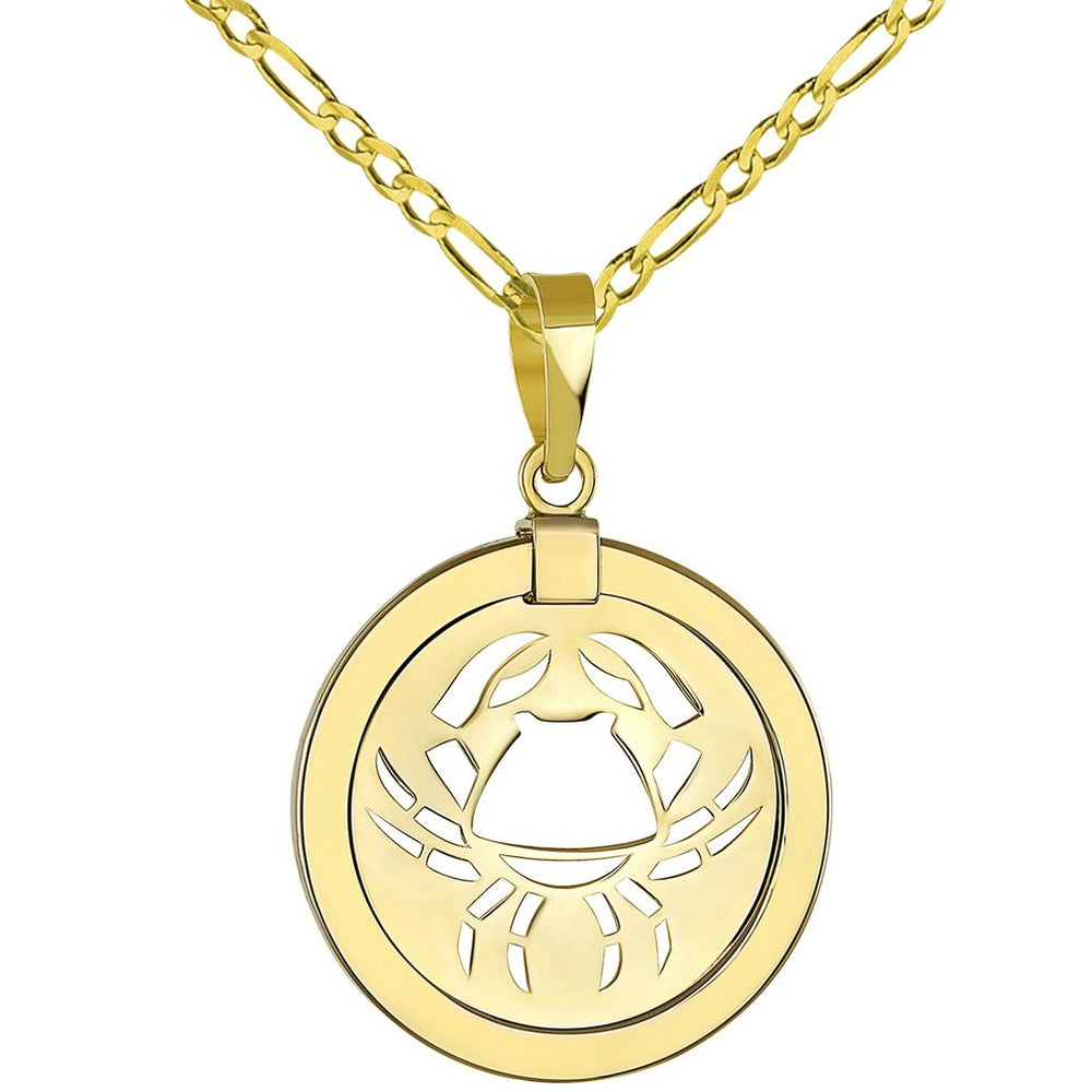 14K Gold Reversible Cancer Crab Zodiac Pendant
