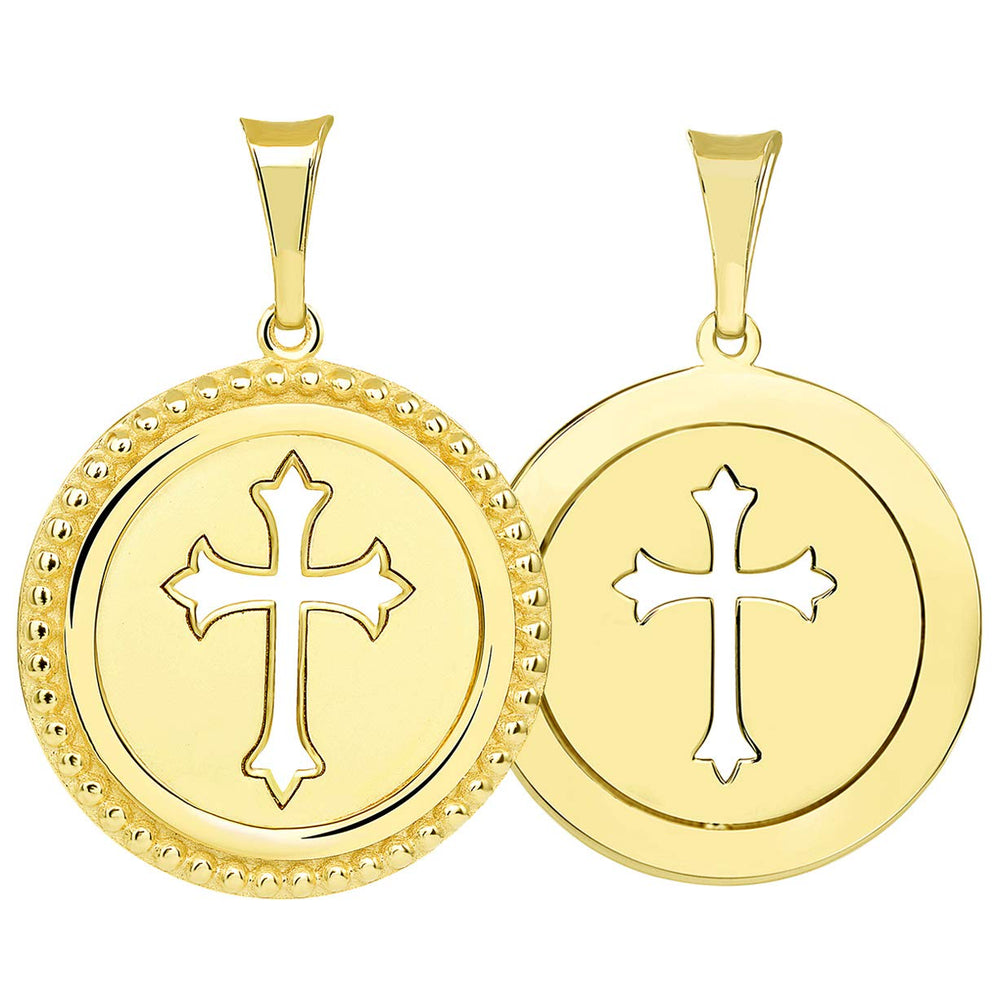 14k Gold Reversible Open Christian Cross Pendant