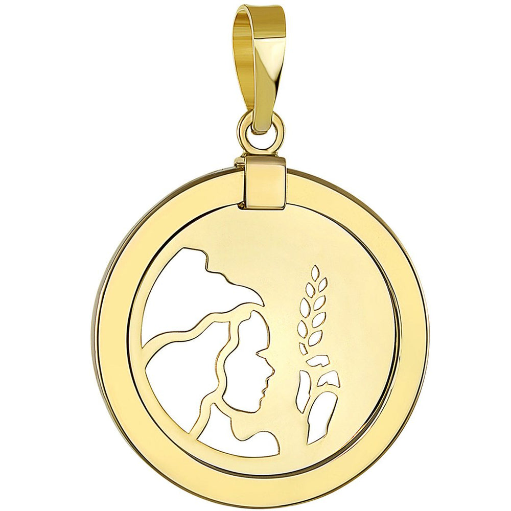 14K Gold Reversible Round Virgo Zodiac Pendant