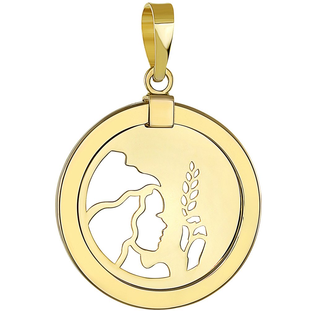14K Gold Reversible Round Virgo Zodiac Pendant