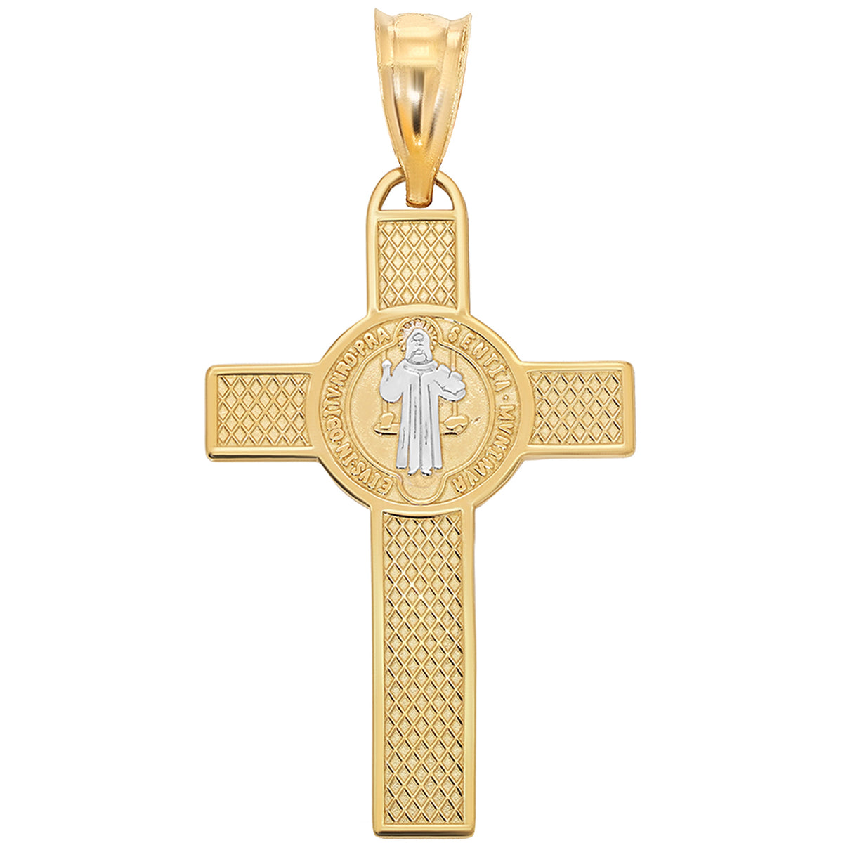 14k Gold Reversible St Benedict Cross Pendant