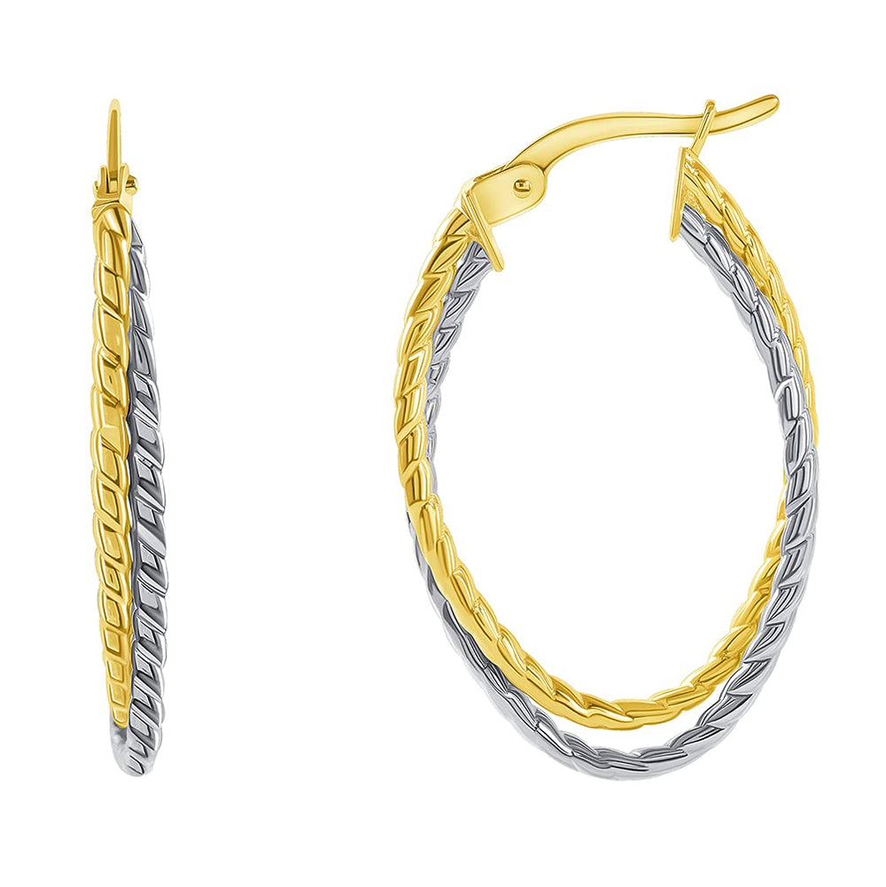 14k Gold Rope-Style Oval Double Hoop Earrings