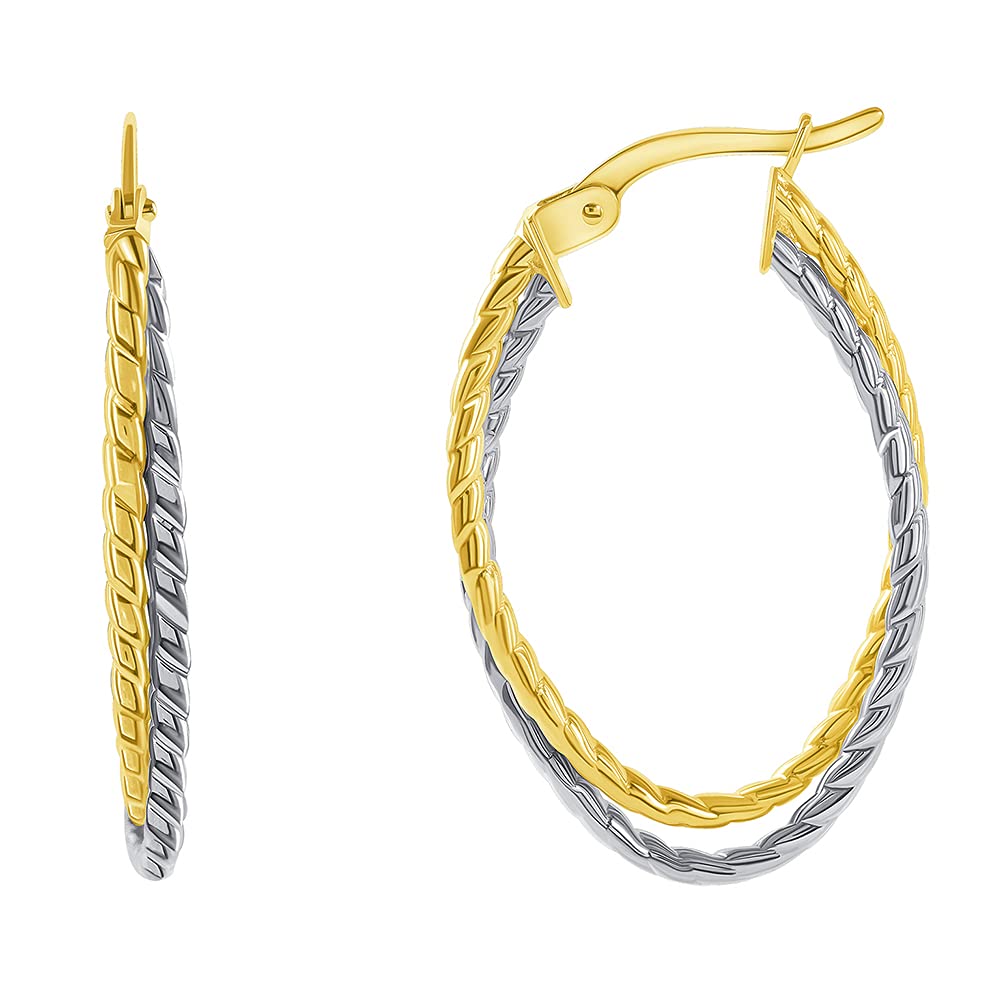 14k Gold Rope-Style Oval Double Hoop Earrings