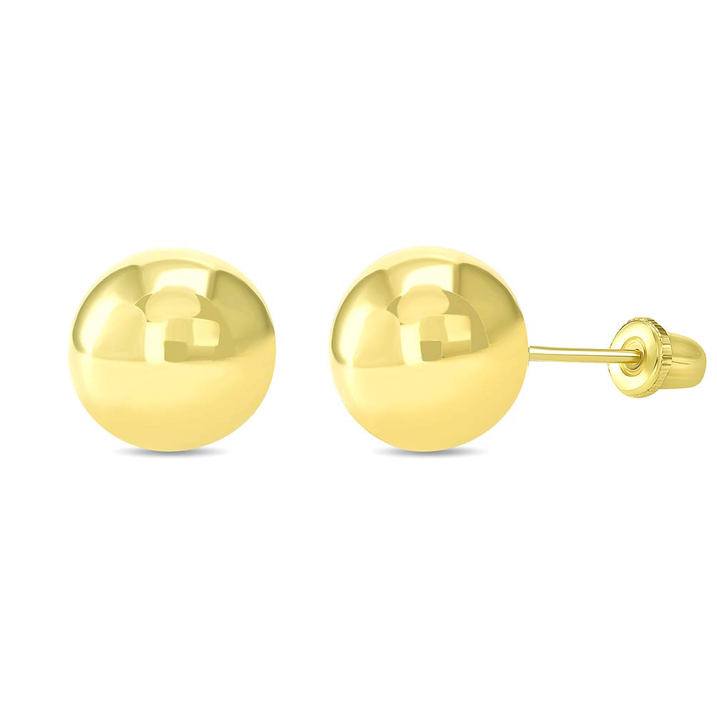 14k Gold Round Ball Stud Earrings - Screw Back