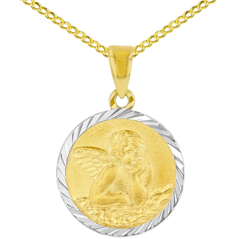 14k Gold Round Baptism Guardian Angel Pendant 