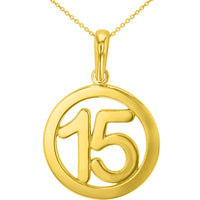 Load image into Gallery viewer, 14K Gold Round Number Fifteen Pendant Necklace

