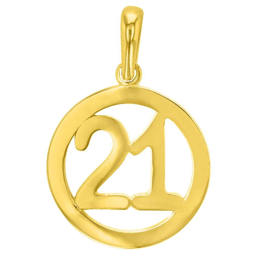 14K Gold Round Number Twenty One Charm Pendant