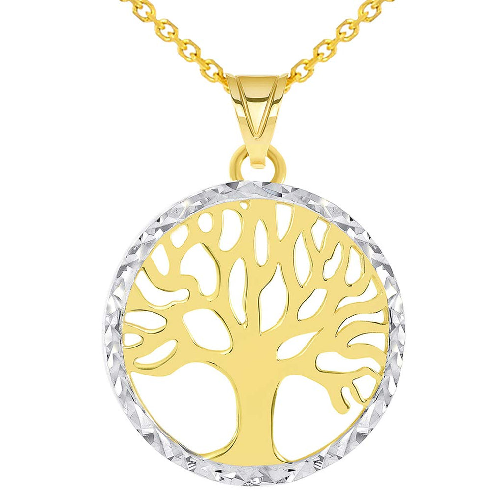 14k Gold Round Tree of Life Pendant Necklace