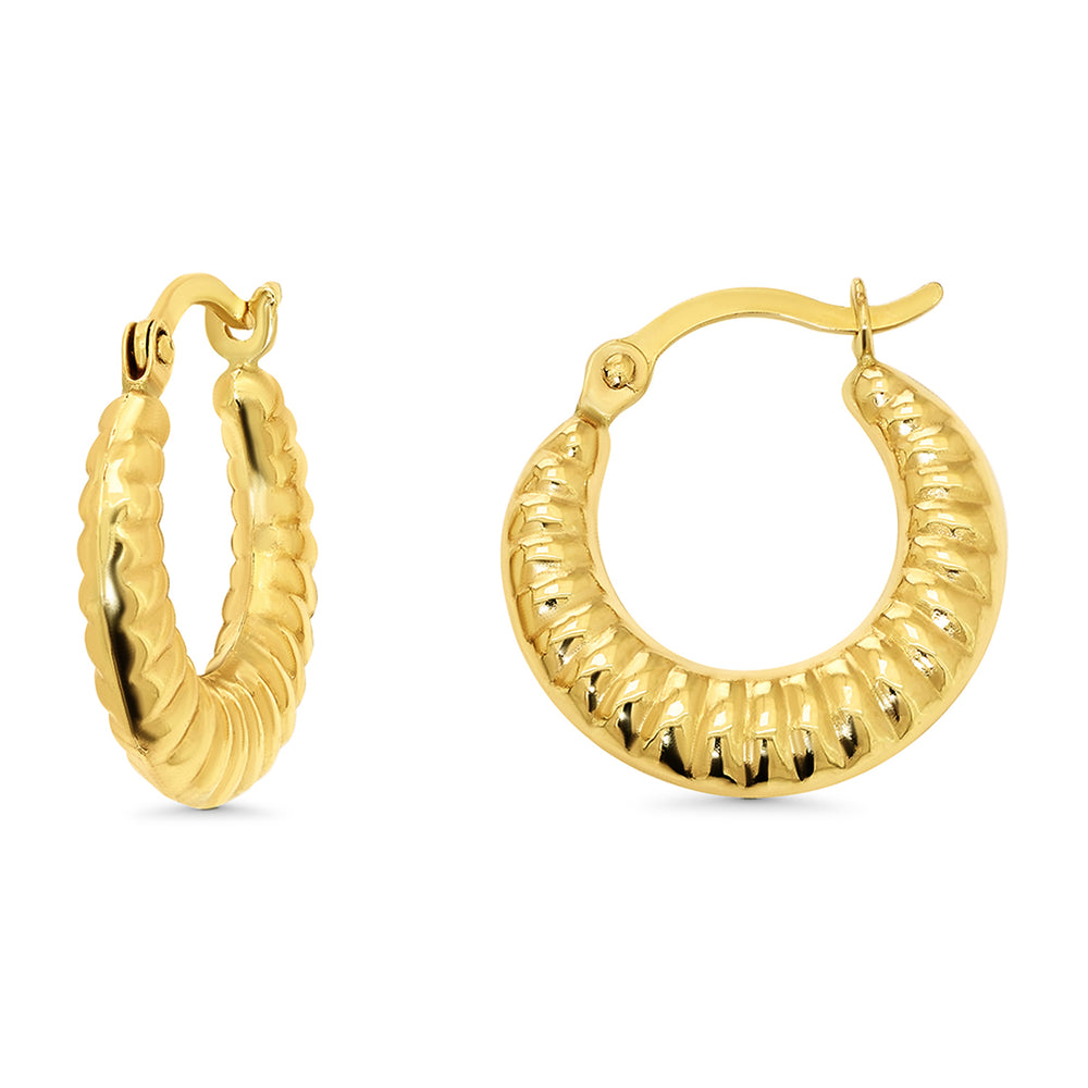 14k Gold Round Vintage Shrimp Hoop Earrings