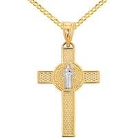 Load image into Gallery viewer, 14k Gold Saint Benedict Cross Pendant with Curb Cable Chain Necklace
