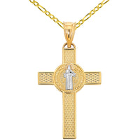 Load image into Gallery viewer, 14k Gold Saint Benedict Cross Pendant with Figaro Chain Necklace
