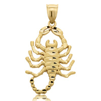 Load image into Gallery viewer, Solid 14k Yellow Gold Textured Scorpion Charm Scorpio Zodiac Pendant with Satin and Diamond-Cut, 1 Inch Height
