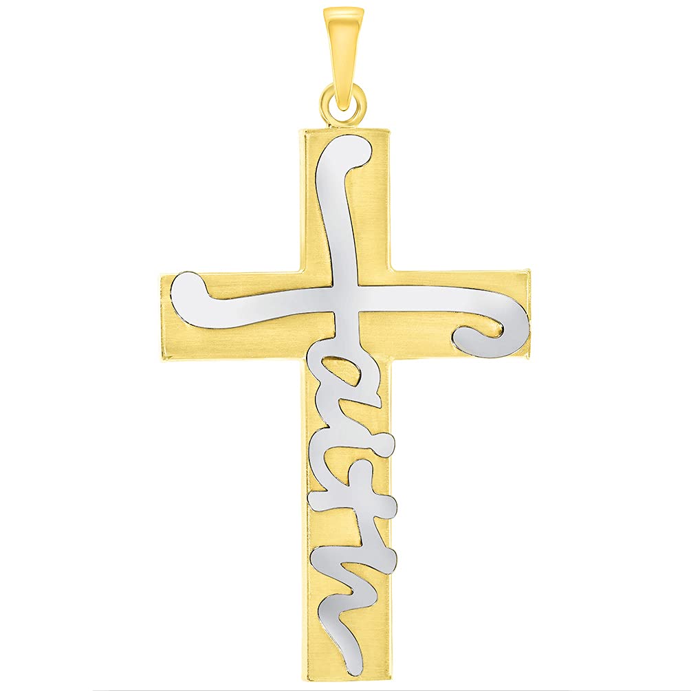 14k Gold Scripted Faith Religious Cross Pendant