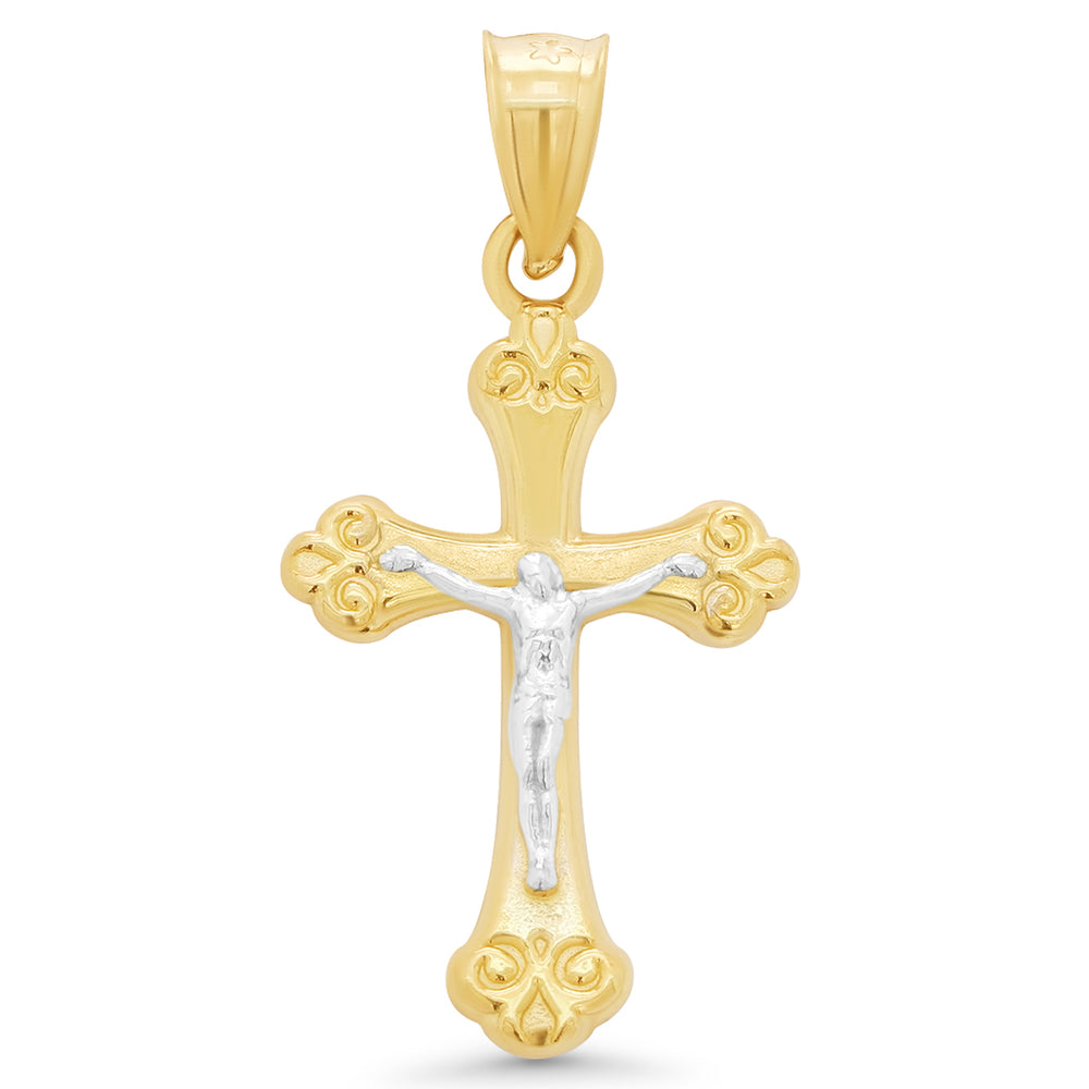 14k Gold Scroll Edge Cross Crucifix Pendant